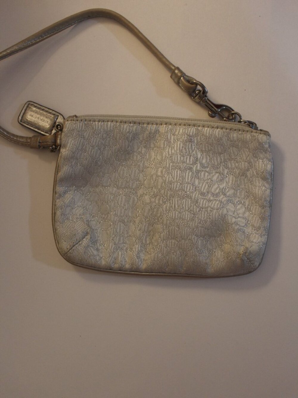 Coach Silver Metallic Signature C Jacquard Small Wristlet